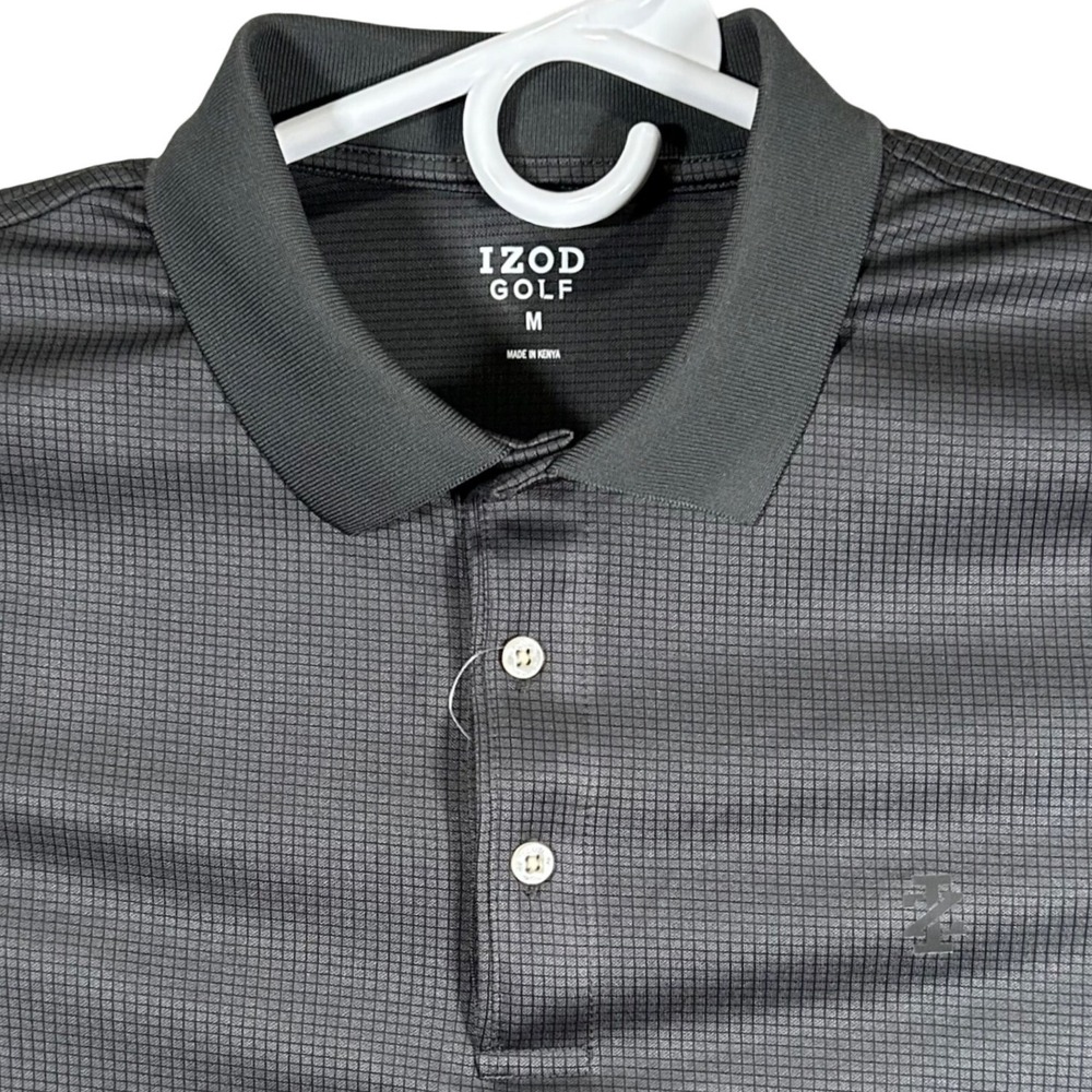 IZOD Golf Men Asphalt Grey Grid Print Short Sleeve Performance Polo Shirt M NEW